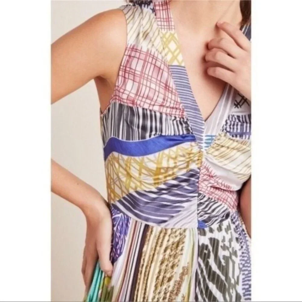 Anthropologie Geisha Designs Multicolor Pleated Jacinta Cocktail Dress Size 2 - Picture 3 of 11